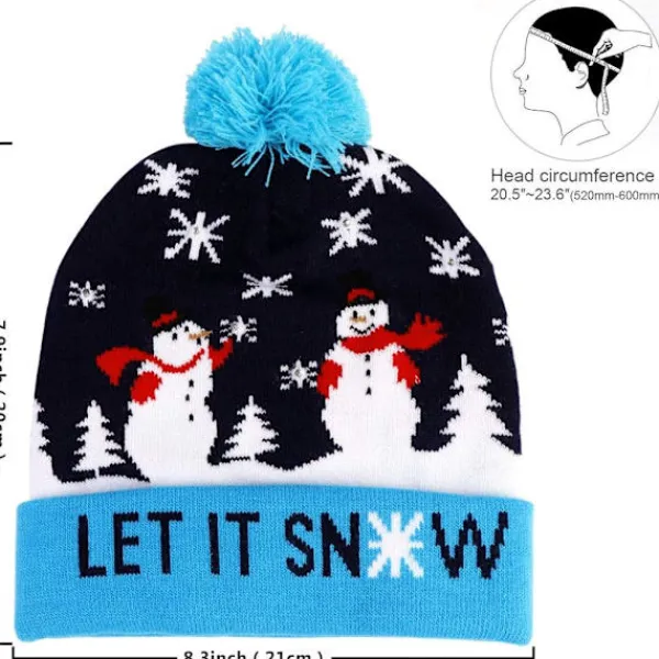 wxsp LED Tomteluva, Lysande Tomteluva, Unisex Stickad Mössa, Partyhatt, Snögubbe Mönster, Lämplig för Fester Julstickad Mössa> Tillbehör