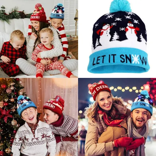 wxsp LED Tomteluva, Lysande Tomteluva, Unisex Stickad Mössa, Partyhatt, Snögubbe Mönster, Lämplig för Fester Julstickad Mössa> Tillbehör