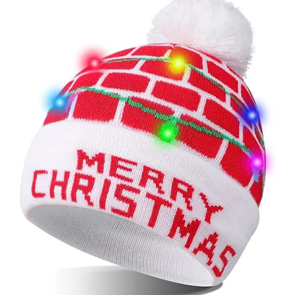 LED-upplyst mössa i stickad beanie, färgglad LED-julmössa> Huvudbonader