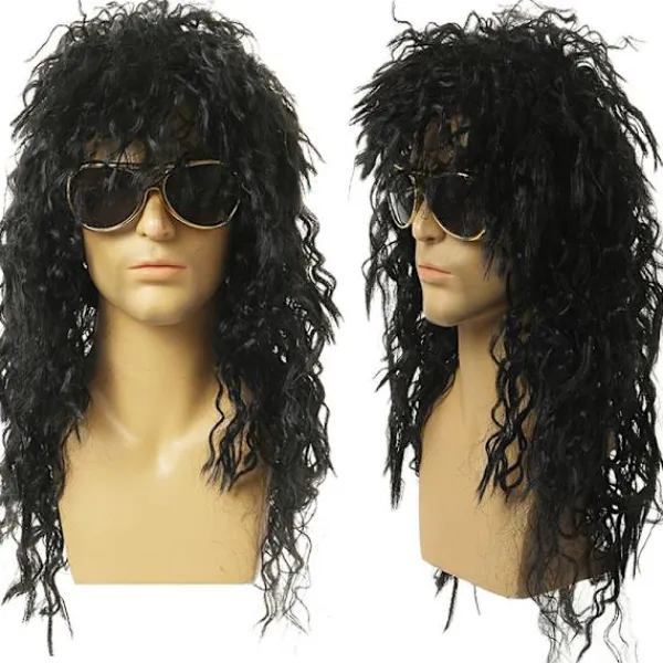 Jettbuying Lång Lockig Peruk Svart Peruk Manlig Cosplay Peruker Puffig Högfiber För One Size> Peruker