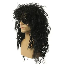 Jettbuying Lång Lockig Peruk Svart Peruk Manlig Cosplay Peruker Puffig Högfiber För One Size> Peruker