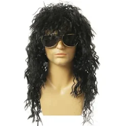 Jettbuying Lång Lockig Peruk Svart Peruk Manlig Cosplay Peruker Puffig Högfiber För One Size><noscript><img width=