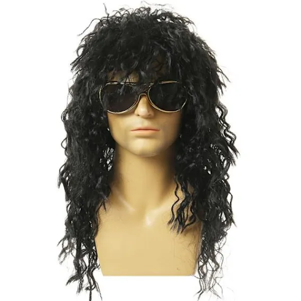 Jettbuying Lång Lockig Peruk Svart Peruk Manlig Cosplay Peruker Puffig Högfiber För One Size> Peruker