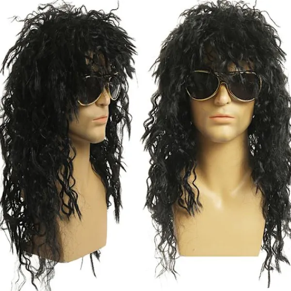 Jettbuying Lång Lockig Peruk Svart Peruk Manlig Cosplay Peruker Puffig Högfiber För One Size> Peruker