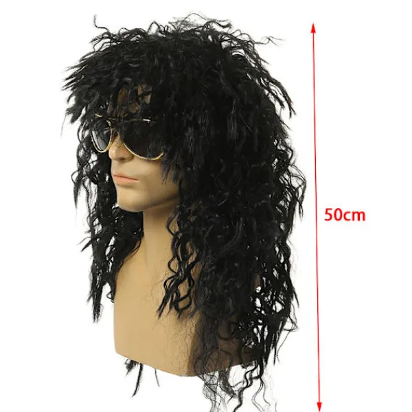 Jettbuying Lång Lockig Peruk Svart Peruk Manlig Cosplay Peruker Puffig Högfiber För One Size> Peruker