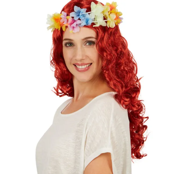 tectake Lockig Peruk Hawaii med blomband> Peruker