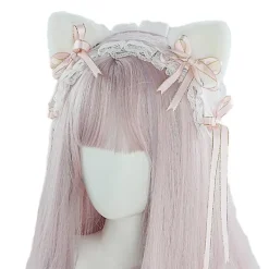 Lolita Kattöron Diadem Piga Spets Hår Fest Tillbehör Söta Hårband Söt Hårnål Svart pink><noscript><img width=
