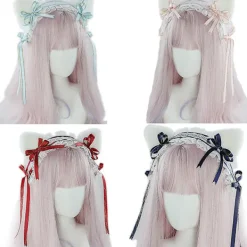 Lolita Kattöron Diadem Piga Spets Hår Fest Tillbehör Söta Hårband Söt Hårnål Svart pink><noscript><img width=