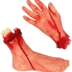 Läskiga falska blod rekvisita avhuggna hand hjärta hjärna fot brutna kroppsdelar för hemsökt hus Halloween vampyr zombie festtillbehör> Tillbehör