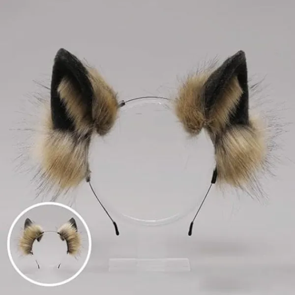 Luddiga räv, varg, katt öron pannband - Djur cosplay hårbåge för fest, kostym, huvudbonad, utklädning, hår accessoarer, brun> Huvudbonader