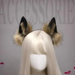 Luddiga räv, varg, katt öron pannband - Djur cosplay hårbåge för fest, kostym, huvudbonad, utklädning, hår accessoarer, brun><noscript><img width=