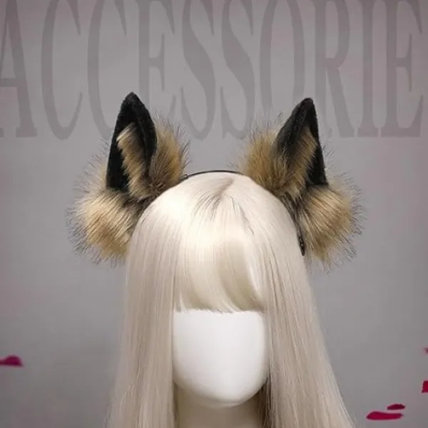 Luddiga räv, varg, katt öron pannband - Djur cosplay hårbåge för fest, kostym, huvudbonad, utklädning, hår accessoarer, brun> Huvudbonader