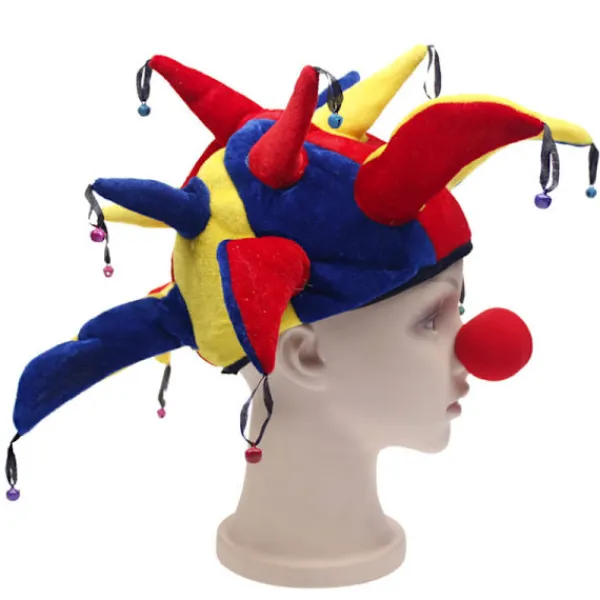 unbranded Maskerad dansdräkt rekvisita vuxen huvudbonader Barnens dag prestanda huvudbonader clown hatt set (hatt+röd näsdekoration)> Huvudbonader