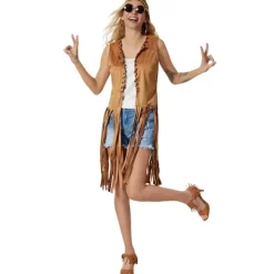 tectake Maskeraddräkt hippie med väst och solglasögon dam XXL> Dräkter