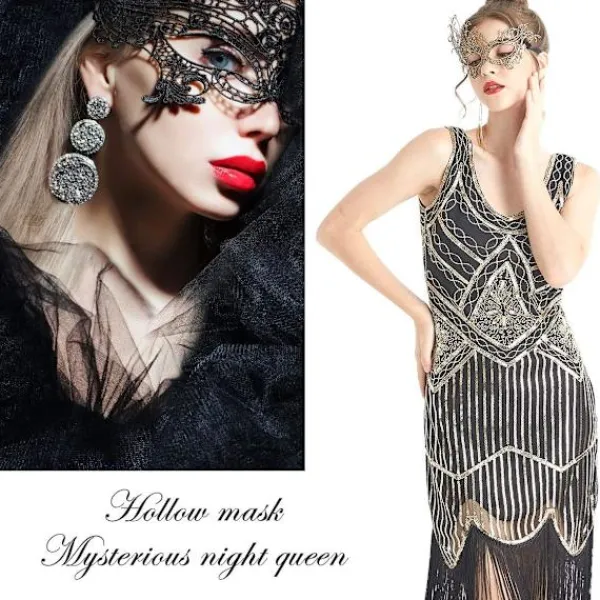 ATELA Maskeradmask - Venetiansk mask för kvinnor Pretty Elegant Lady Spets Maskerad Halloween Mardi Gras Party Guld+Silver+Svart> Masker