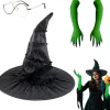 Med Häxhatt, Trollkarlsglasögon och Gröna Klöshandskar, Halloweenkostym för Karneval Halloweenfest Cosplay för Vuxna Kvinnor> Tillbehör