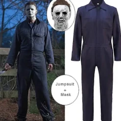 Michael Myers Halloween-dräkt för vuxna med & blodig overall [YDE] L> Masker