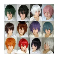 unbranded Män Kvinnor Flerfärgad kort rakt hårstrå Hel peruk för Anime Party Cosplay - Gul><noscript><img width=