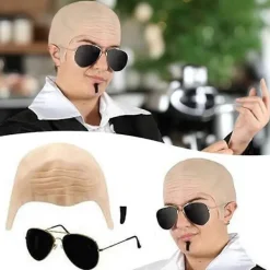 Mr Worldwide Skallig Hätta & Solglasögon Set, Kändisikon Maskerad Pitbull Kostym Tillbehör Sett-FM- 3pcs> Tillbehör