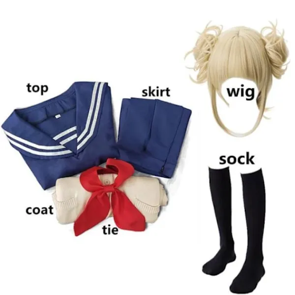My Hero Academia Himiko Toga Cosplay Kostym JK Uniform Boku No Hero Academia Tröja Peruk Halloween Kostymer för Kvinnor -XS XXL> Peruker