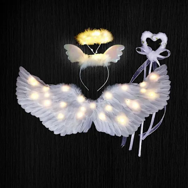 FMYSJ Änglavingar, 3-pack/set Ljusa Änglavingar och Glorior med LED-lampor, Barnkostym för Julafton, Fest (FMY) 65x35cm> Tillbehör