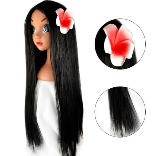 /NN/TG Encanto Isabella Cosplay Party Peruk Kvinnor Svart Långt Rakt Hår Peruk Utsmyckning Klänning med Blomma Tiara> Peruker