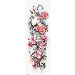 XiaoTeng OBS STORLEK - 46 x 17 CM - Tatuering - dödskallar och rosor> Smink