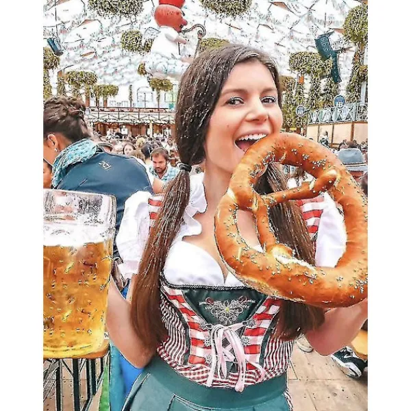 KOOLMEI Oktoberfestdräkt för kvinnor Vuxen Dirndl tysk traditionell bayersk ölkarneval Fraulein Cosplay jungfruklänning M> Dräkter