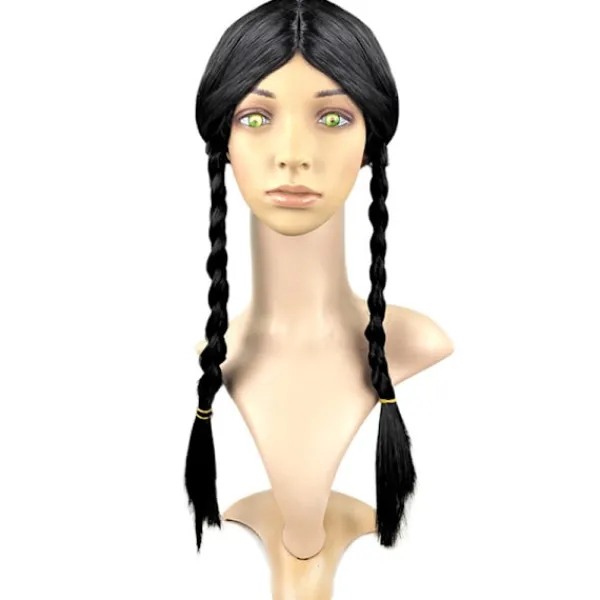 Onsdag Addams Cosplay Peruk Långt Svart Flätor Hår Halloween P A1> Peruker