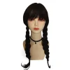 CNMR Onsdag Addams Family Wig Cosplay LÃ¥nga Svarta FlÃ¤tor HÃ¥r Prop Z> Peruker