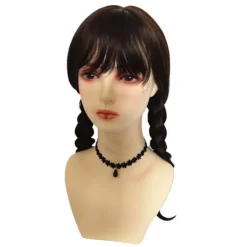 CNMR Onsdag Addams Family Wig Cosplay LÃ¥nga Svarta FlÃ¤tor HÃ¥r Prop Z> Peruker