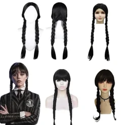 Onsdag Addams Vuxen Barn Onsdag Cosplay Peruk Adult A> Peruker