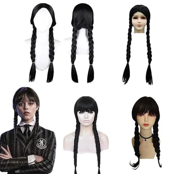 Onsdag Addams Vuxen Barn Onsdag Cosplay Peruk Adult A> Peruker