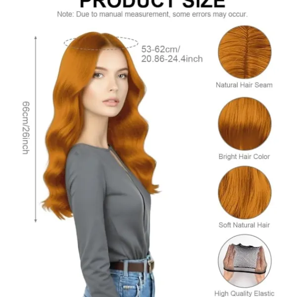 Orange Peruk för Kvinnor, 2st Peruk med Lugg, Lockig Peruk Lång Naturlig Värmebeständig för Kvinnor Party Kostym Cosplay> Peruker