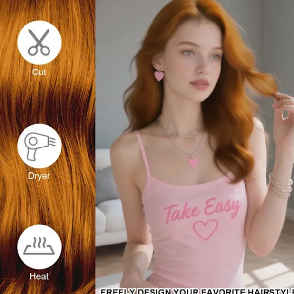 Orange Peruk för Kvinnor, 2st Peruk med Lugg, Lockig Peruk Lång Naturlig Värmebeständig för Kvinnor Party Kostym Cosplay> Peruker