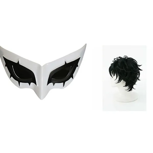 P5 Persona 5 Cosplay Kurusu Akira Joker Cosplay Peruk Mask Hår Peruk + Mask Halloween Fest Rollspel Cosplay Kostym 2 Delar Set> Tillbehör