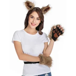 3-pack Djurdräkttillbehörssats Falsk Päls Kattunge Vargöron Hårclips Lång Svans Plyschhandskar Halloween Cosplay Rekvisita><noscript><img width=