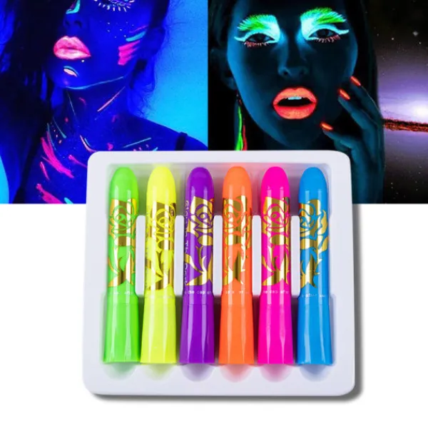 6-pack Glow In Dark Ansiktsfärg Uv Neon Ansiktsfärg Crayon Penna> Smink