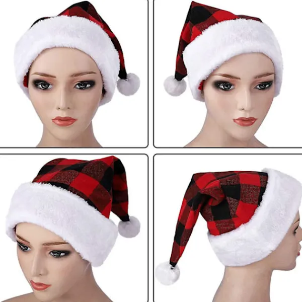 3-pack Jultomteluva i Sammet Röd Svart Rutiga Julpartytillbehör för Vuxna> Huvudbonader