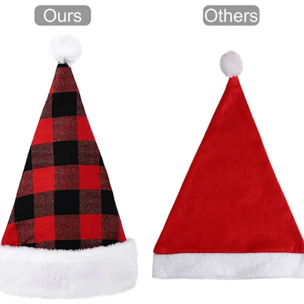 3-pack Jultomteluva i Sammet Röd Svart Rutiga Julpartytillbehör för Vuxna> Huvudbonader