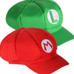 2-pack Mario och Luigi hattar Röda och gröna kepsar med videospelstema> Huvudbonader
