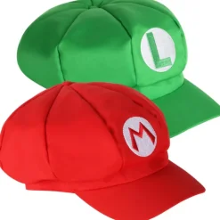 Paket med 2 Mario och Luigi-hattar Röda och gröna kepsar för videospelstema> Huvudbonader