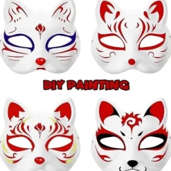 Paris_10 st Kattmasker för Målning, Djurmasker Gör-det-själv Vita Halvmasker för Maskerad Halloween Barn Cosplay Masker Kostymfest Favörer><noscript><img width=