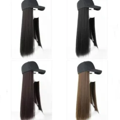 1Pcs Long Straight Hat Wig Natural Brown Wigs Connect Synthetic Synthetic Baseball Cap Hair Wig Hat Wig Adjustable for Women><noscript><img width=