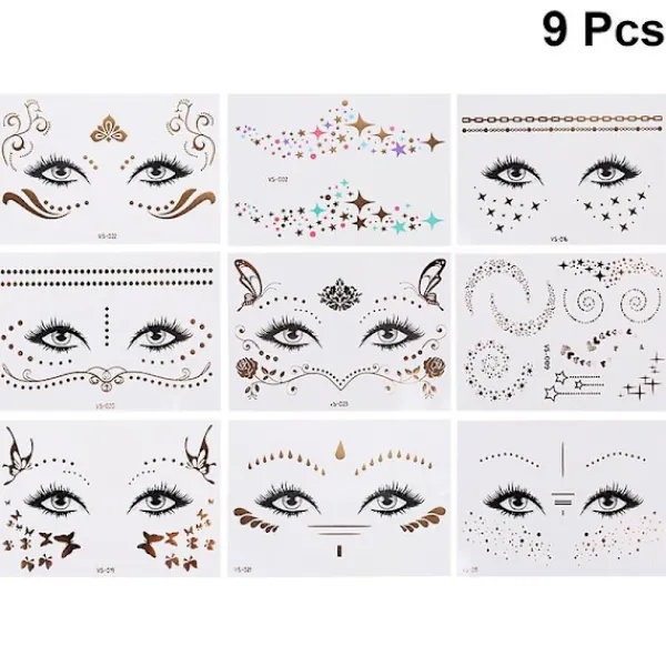 18pcs Waterproof Gold Face Stickers Delicate Masquerade Body Decal Stickers Creative Temporary Tattoos (vs-011,vs-016,vs-019,vs-020,vs-021,vs-022,vs-0 | Fyndiq> Smink