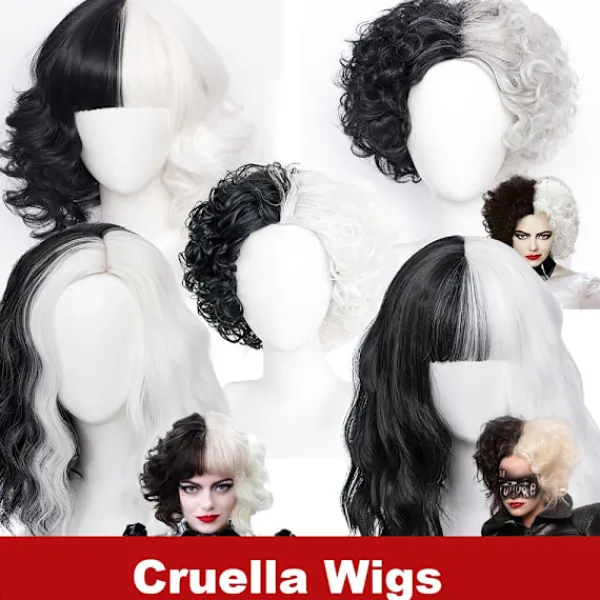 Peruk Cruella De Vil Kuila Halloween Cosplay - hög kvalitet 3> Peruker