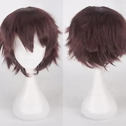Peruk för cosplay, kort rak pojkstil, tecknad anime-fest, för män och kvinnor (mörkbrun)> Peruker