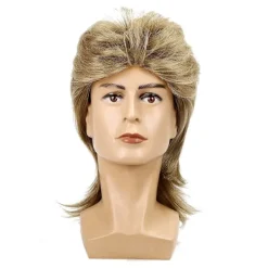 LEIGELE Peruk Herr Guld Mullet 80-tals Mullet Långt Syntetiskt Hår (LGL)> Peruker