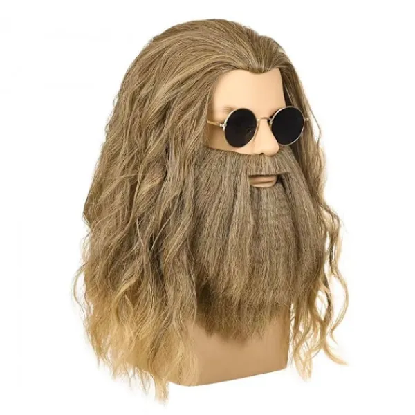 Peruk med skägg herr lång lockig askblond peruk halloween kostym peruker> Peruker