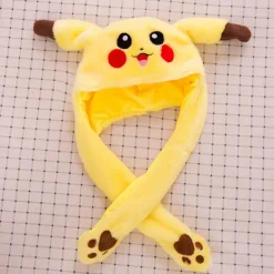 Pikachu-hatt med rörliga öron som hoppar, rolig Pikachu-plyschhatt för kvinnor, flickor, cosplay, jul, fest, semesterhatt> Huvudbonader